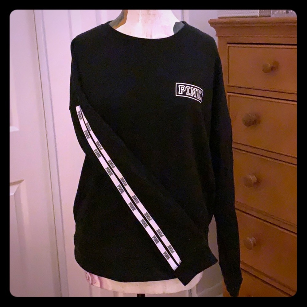 Vs pink black and white stripe logo crewneck